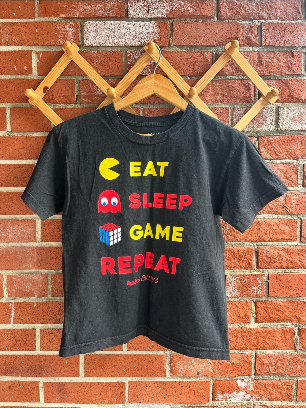Vintage Kids Pac Man Tee - Eat Sleep Game Repeat - Rubiks T-Shirt